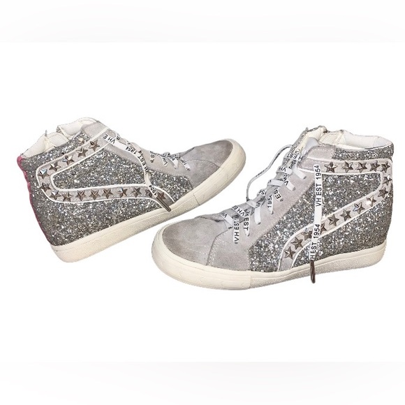 Vintage Havana Edith hi top silver glitter sneakers women’s shoes size 8 - Picture 8 of 13